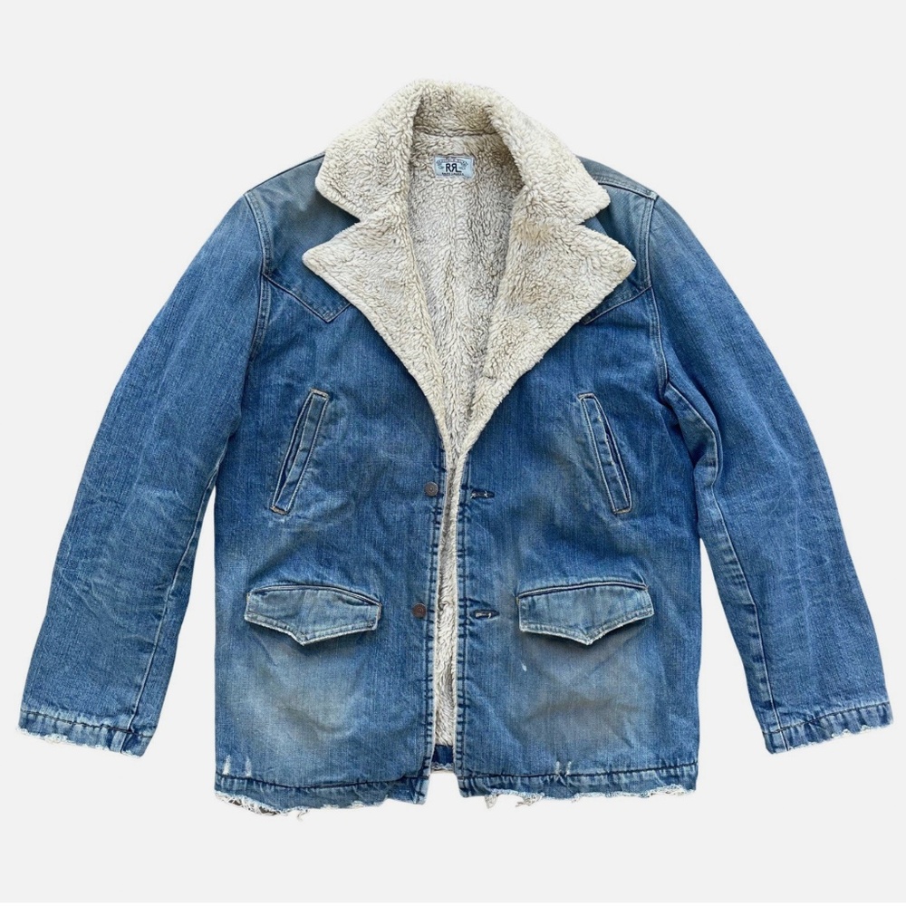 RRL Ralph Lauren Western Denim Sherpa Jacket Made in USA • Rare XL